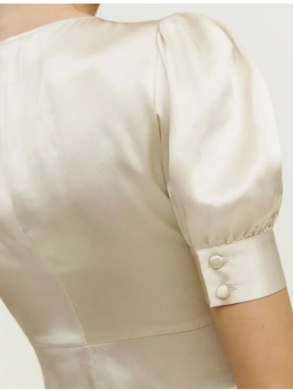 Reformation Satin V-Neck Blouse in Almond Cream - Picture 3 of 7